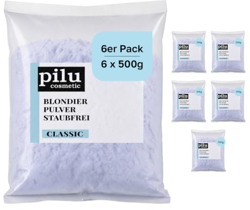pilu cosmetic Blondierungspulver 6 x 500 g I Staubfreies, blaues Blondierpulver im Beutel I Schonende Aufhellung, bis zu 7 Nuancen I Hair Bleach mit Anti-Gelbstich I Bleach Powder CLASSIC STAUBFREI