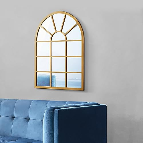 [en.casa] Espejo de Pared Espejo Cuadriculado en Forma de Ventana de MDF para Salón Dormitorio Decoración 80 x 60 cm - Dorado