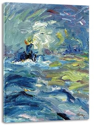 RYLJCZ Gerahmt–berühmte Wandkunst-Reproduktion–Nolde-Abstrakte berühmte Gemälde –abstrakte leinwandbilder- für Büro und Wohnzimmer Dekorative (kleiner Dampfer), 80 x 110 cm (31,5 x 43,3), gerahmt