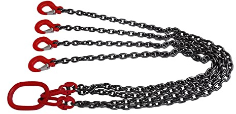 Xigner Cadena de elevación 4 patas, G80 + acero de aleación, 5T, 0.8 cm, 150 cm, rojo, universal_fit, Camión, grúa, maquinaria pesada