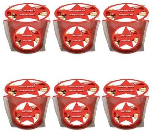 pajoma® Mini Duftkerze 6er-Set, Apfel-Zimt - Weihnachten Edition | 45g Wachsgewicht, Brenndauer: 10 Stunden, in edler Geschenkverpackung | Premium Qualität