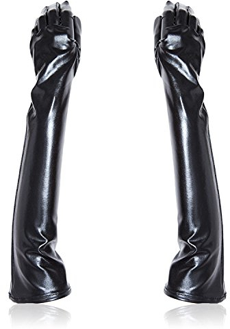KunBang Vielretude Wetlook Damen Schwarze Lange Handschuhe Sexy Handschuhe Glänzend Opern Abendparty Tanz handschuh
