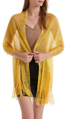 YUUSIKCO schal Gold - Damen Festlich Metallic Stole mit Schnalle für Abend Party Funkeln Glitter Frauen Braut Hochzeit Schal,Glitzer umhang Damen,Stola Gold