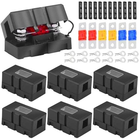 SPORWAY 6Pcs Portafusibili 12V ANS: portafusibili per auto e 6 Mega Fusibile (2 * 40A, 2 * 50A, 2 * 60A), con 12 Terminal, Portafusibili e Fusibili per Auto, Barca, SUV, Camion