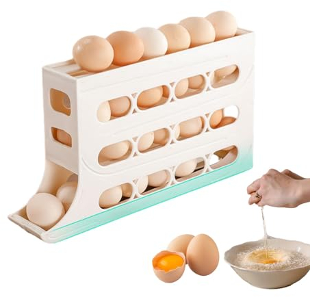Generic Huevera Para Nevera, Caja De Almacenamiento De Huevos, Bandeja Para Huevos Con Ruedas Automáticas De 4 Niveles, Dispensador De Huevos, Organizador Deslizante Para Huevos, MKS200KB5KQVPB78ZKX
