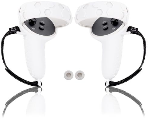 Auliuse Controller Grips Cover Compatible with Quest 2, Silicone Hand Grip Protector with Knuckle Straps, VR Accessories Silicone Protective Grip Cover (White)