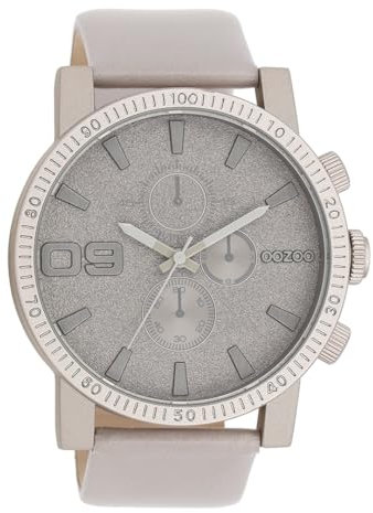 Oozoo Timepieces Herren Uhr in Taupe metallic | Armbanduhr Herren mit Lederarmband | Schöne Uhr für Männer | Edle Analog Herrenuhr (48mm Gehäuse) in rund C11311