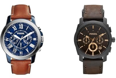 Fossil Grant Uhr für Herren, Quarz-Chronographenwerk, mit Edelstahl- oder Lederarmband, Braun, 44MM & Machine Uhr für Herren, Chronographenwerk mit Edelstahl- oder Lederarmband