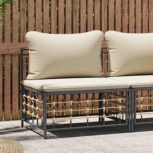 ShGaxin Garten-Mittelsofa mit Beige Kissen Poly Rattan, Gartenlounge, Outdoor Sofa, Loungemöbel, Balkonmöbel Lounge, Garten Sofa, Terrassenmöbel