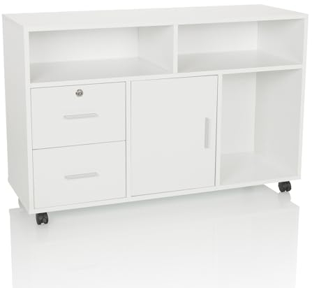 hjh OFFICE Rollcontainer mit Schubladen Organiser PRO großer Aktenschrank abschließbar mit Rollen, Druckertisch Weiß