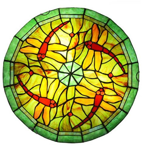 TZSMUM Retro Deckenleuchte Tiffany Stil Vintage E27 Glühbirne Dekorative Deckenbeleuchtung Runde Handgefertigte Glas Lampenschirm Für Schlafzimmer Wohnzimmer Badezimmer Flur Grün (30CM)