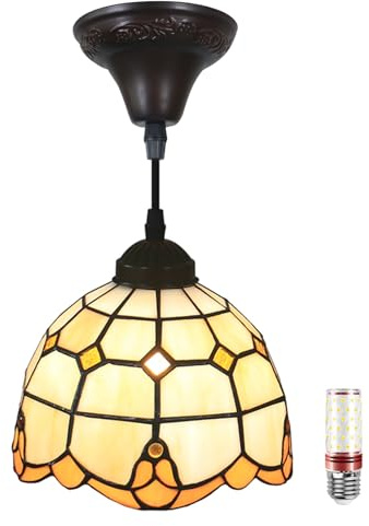 Uziqueif Pendelleuchte Tiffany, Vintage Lampe Hängend für Schlafzimmer Nachttisch Esszimmer, Deckenlampe Pendellampe Höhenverstellbar