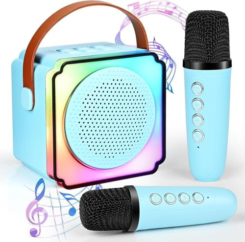 Micro Karaoke Enfant avec 2 Micro sans Fil Bluetooth Portable Karaoké Bluetooth avec LED Effets de Changement de Voix Jouets de karaoké pour Enfants Adultes HiFi Mini Microphone Karaoké Complet (Bleu)