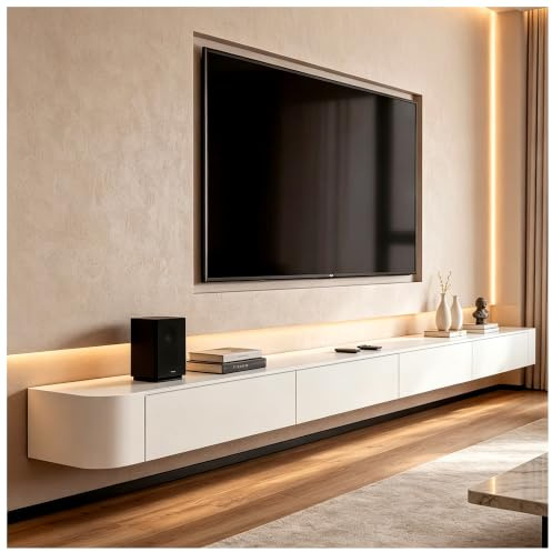 Mobile Porta TV A Parete con Anta Ampio per Soggiorno E Ufficio Moderno Sospeso con Cassetto Elegante per Appartamenti (Bianca, 220cm)