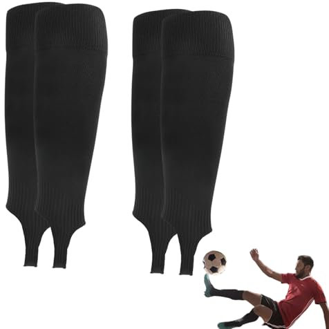 KkvoGmle 2 Paar Fußball Stutzen, Schwarz Fußballsocken mit Steg, Dehnbares Material Stegstrümpfe Fußballstutzen, Trainingssocken Sportsocken für Jungen und Mädchen Fußballtraining, Laufen, Sport