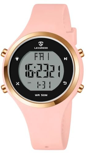 Timever Damen Armbanduhr mit Silikonband,Digitaluhr mit Alarm,Stoppuhr,Datum,Licht,Timer, Zwei Zonen,Schlummer Blackpink