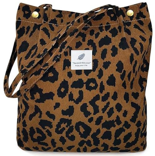 JSTHHTT Umhängetasche Damen Groß, Cord Tasche Damen, Handtasche Shopper, Tote Bag, Schultertasche Lässige, für Alltag, Büro, Schulausflug und Einkauf (Leopardenmuster)
