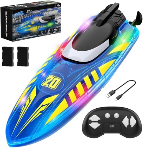 OBEST RC Boat Remote Control Boat 2.4GHz with LED Lights, 2-Speed Free Switching, 30 minutes Long Endurance, Swimming Pools/Lakes/Ponds Toys Gifts for Adults(product's power is between 3.7W and 4.2W)