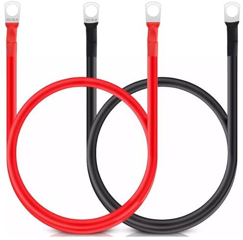 Crozgan Autobatteriekabel, 50 cm, 16 mm², 5 AWG, 12 V, Batteriekabel mit M8-Ringklemmen, Kupferdraht, Batterie-Wechselrichterkabel, strapazierfähig, für LKW, Motorrad, Solar, Wohnmobil, Marine, Kabel