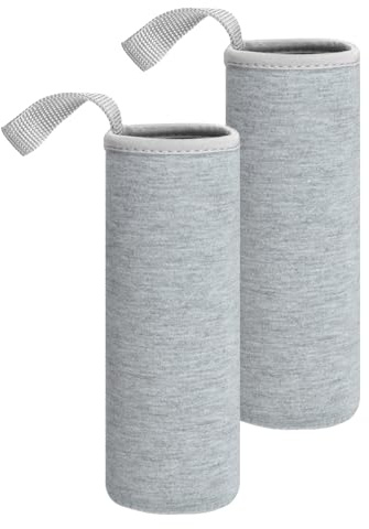 QUARKZMAN 2 Stück Neopren Wasserflaschenhülle 18,5 oz mit Griff Grau | Isolierte Wasser Glasflaschen Tragetasche, Faltbare Trinkflaschenhülle