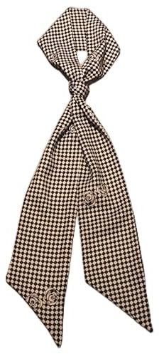 GIMIRO Élégant Foulard écharpe Ceinture 140 x 9 cm Ceinture à Carreaux avec Motif Rose, Noir et Beige, Style Vintage, Multifonction Cravate Bandeau, Accessoire Mode (Black Khaki Mini Plaid Rose)