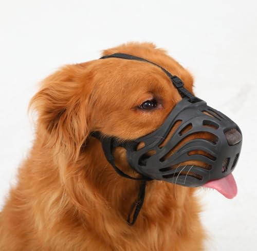ETONSUNNY Hunde Maulkorb, Weicher Silikonmaulkorb Gegen Bellen und Kauen, Atmungsaktives Design, Geeignet für das Training Großer Aggressiver Hunde (Schwarz, L)