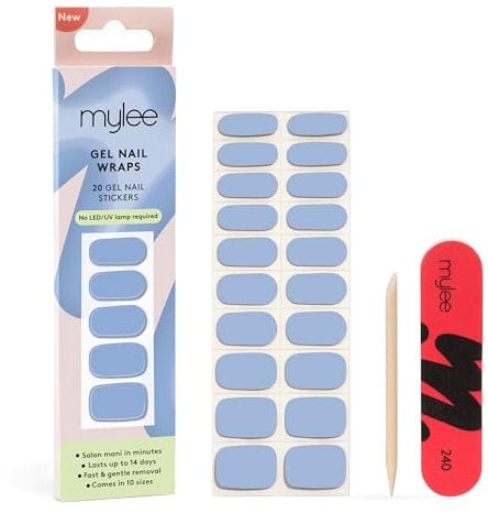 Mylee Gel Nail Wraps [Once In A Blue Moon] – 10 Pre-Cured Gel Stickers for Instant Mani – No Lamp Needed, Chip-Resistant, Glossy Finish, Lasts Up to 14 Days – Easy to Apply, Vegan & Cruelty-Free