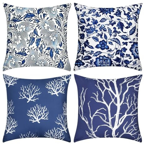 Musihy Kissenbezug Dekorativ, 4er Set Sofakissenbezug, Dunkelblau Blumen Kissenbezug für Schlafsofa Schlafzimmer mit unsichtbarem Reißverschluss, 40x40cm