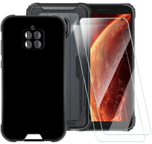 ESACMOT Coque noire pure compatible avec Blackview BV4900 + [Lot de 2] protecteur d'écran en verre trempé, coque antichoc pour Blackview BV4900 Pro (5,7)