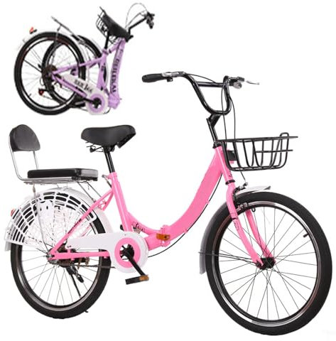 VHVYWY Faltrad Klapprad für Erwachsene, 7-Gang-Klapprad aus Kohlenstoffstahl, höhenverstellbar, Klapp-Mountainbikes für Männer und Frauen(Size:24 inch,Color:pink)
