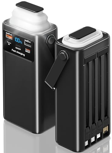 Power Bank 60000mAh, PD 45W USB C Powerbank Ricarica Rapida con 4 Cavo integrato, 4 Port (2 USB & 2 Type-c), Display Digitale, Torcia, Caricabatterie Portatile con Smartphones
