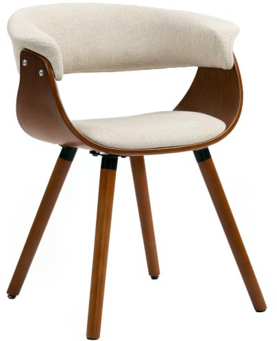 HOMCOM Esszimmerstuhl mit Rückenlehne Leinenoptik Sessel Polsterstuhl Beige | Küchenstuhl, Holzbeine, für Esstisch