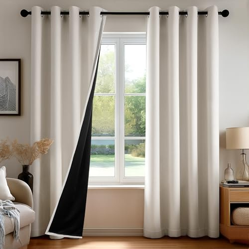 Deconovo Blickdichte Gardinen mit Ösen Vorhang Verdunkelung Verdunklungsvorhänge Leinenoptik Vorhänge Wohnzimmer Thermogardine für Schlafzimmer Kälteschutz, H245 x B140 cm, Leinen, 2er Set