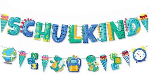Einschulung Deko,Girlande Hängende Dekoration für Schuleinführung,2025 Einschulung Schulanfang Junge Mädchen,Schule Dekoration Banner bunt (Dinosaurier)