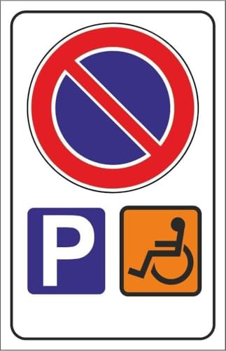 M-ITALY CARTELLO SEGNALETICO - PARCHEGGIO DISABILI DIVIETO DI SOSTA - Adesivo Extra Resistente, Pannello in Forex, Pannello In Alluminio (Plastica, 10x15 cm)