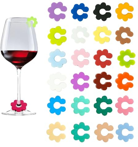 Wine Glass Charms Markers,24 Pcs Colorful Silicone Flower Drink Marker | Reusable Glass Wine Markers Drink Identifiers Charms for Identification and Decoration of Drinks at Party