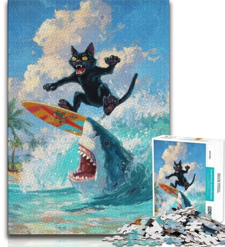 Puzzle für Erwachsene 1000 Teile Schwarzer Katzenhai Teenager-Puzzle Interessante Stressreduzierung Eltern-Kind-Interaktion 75x50cm