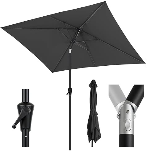 Sekey Aluminum Rechteckiger Sonnenschirm 200x300 cm mit Kurbel und Knicker