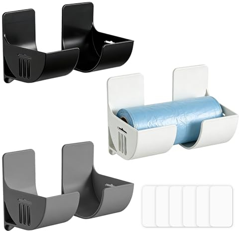 Cjytdkj Lot de 6 organiseurs de cuisine (3 paires) non perforés, 7 x 6,5 cm | Support mural pour sacs poubelles, distributeur de sacs poubelles, pour armoires de cuisine et sacs poubelle