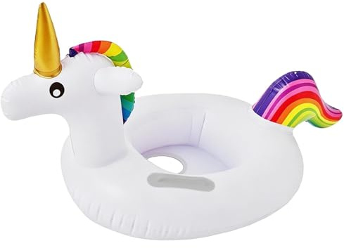 GEFIRE Weißes Einhorn Schwimmring Baby 88 x 55 x 47 cm Schwimmring Kinder 3-6 Jahre PVC Schwimmrings ab 1 Jahr Tierring Geeignet für Kinder von 2 bis 6 Jahren für Schwimmbäder und Strände