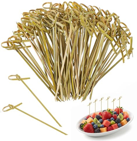 200 Stück Bambus Holzspieße Spieße Fingerfood Schaschlikspieße Holz spieße mit Knoten cocktailspieße 12cm spiesse holzspieße fingerfood für Cocktails, Kleine Snacks, Antipasti