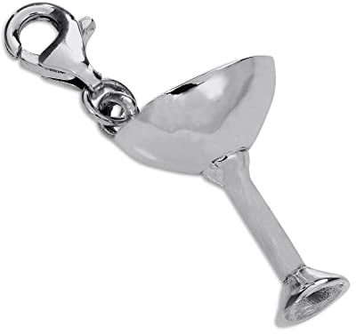 jewellerybox Large Sterling Silver Champagne Glass Clip on Charm