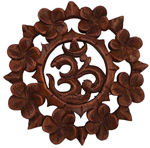 GURU SHOP Geschnitztes Wandbild Deko Wandrelief OM, Holz, Größe: Ø 24 cm, Masken & Wandschmuck