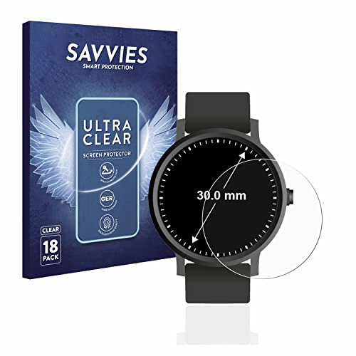 Savvies 18 Stück Schutzfolie für Armbanduhren (Kreisrund, ø: 30 mm) Displayschutz-Folie Ultra-Transparent