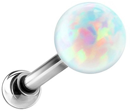 Piersando Tragus Piercing Helix Ohr Cartilage Knorpel Stab Stecker 316 L Chirurgenstahl mit Opal Perle Kugel Silber 5mm