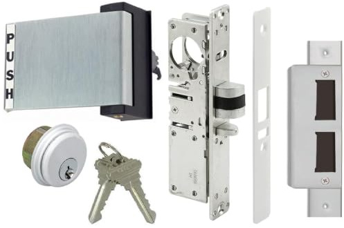 Pacific Doorware Adams Rite Style Latch Storefront Door Mortise Deadlatch Lock Exit Paddle Handle Kit w/Cylinder & Keys (Left Hand, Aluminum, 1 1/8)