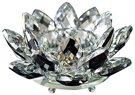 FJROnline Kristall-Kerzenhalter – Glas-Lotusblüte Teelichthalter Buddhistischer Kerzenständer mit Geschenkbox (transparent)