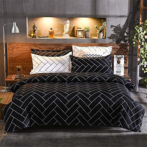 FANSU Copripiumino Una Piazza e Mezza 200x200cm - Set di Biancheria da Letto per Geometria Double Face da 4 Pezzi, 100% Microfibra Copripiumini con 2 Federe 50x75cm e Lenzuola Piane (Bianco/Nera)