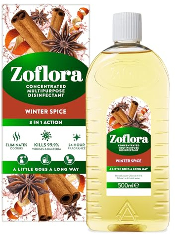 Zoflora Concentrated Disinfectant Liquid, Winter Spice Scent, 500ml | For 99.9% virus and bacteria elimination, household odour control, multi-surface hygiene, warm cinnamon and cloves.