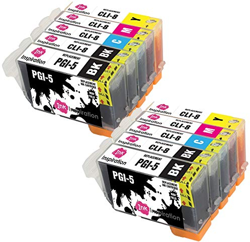 Ink Inspiration® Ersatz für Canon PGI-5 CLI-8 Druckerpatronen 10er-Pack, kompatibel mit Canon Pixma iP4200 iP4300 iP4500 iP5200 iP5200R iP5300 MP500 MP600 MP600R MP610 MP800 MP800R MP810 MP830 MX850